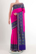 Pink Rajkot Patola Silk Saree with Plain Body and Zari Border displayed on a mannequin