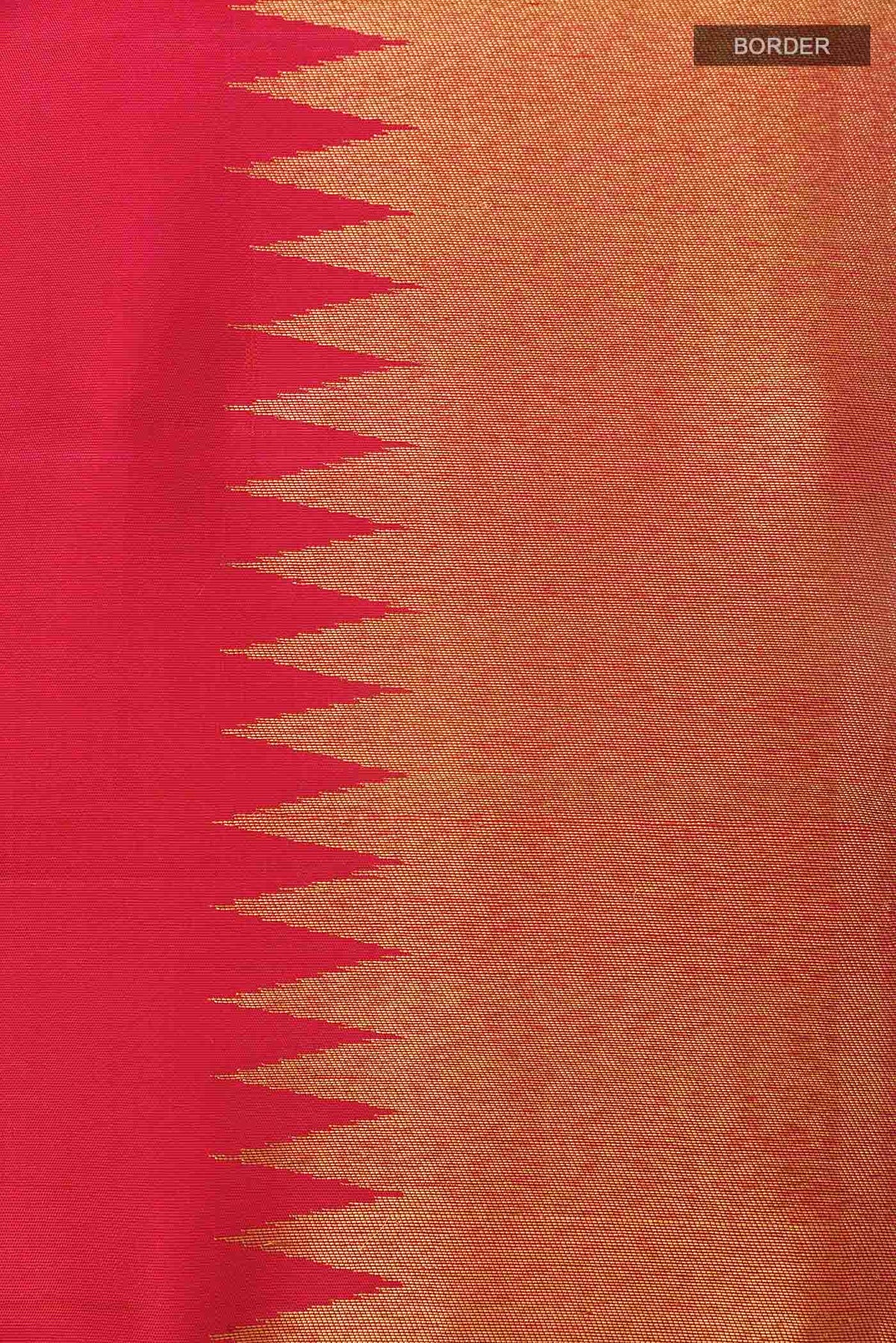 Border image of Maroon Kanchipuram Silk Saree with Plain Body and Rising Temple Border