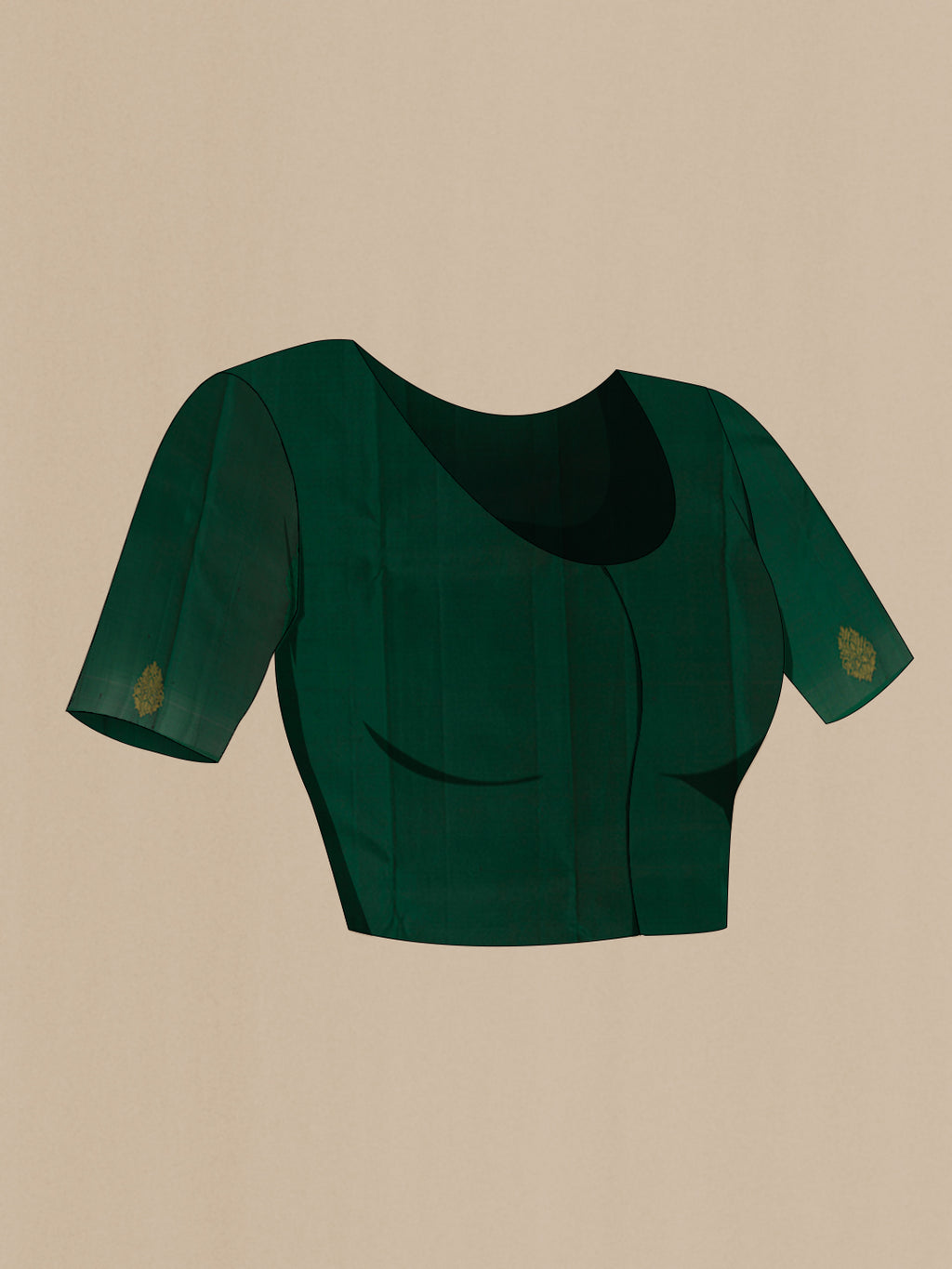 Close up image of the blouse of Bottle Green Kanchipuram Silk Saree with Half And Half on the body and Without Border. 