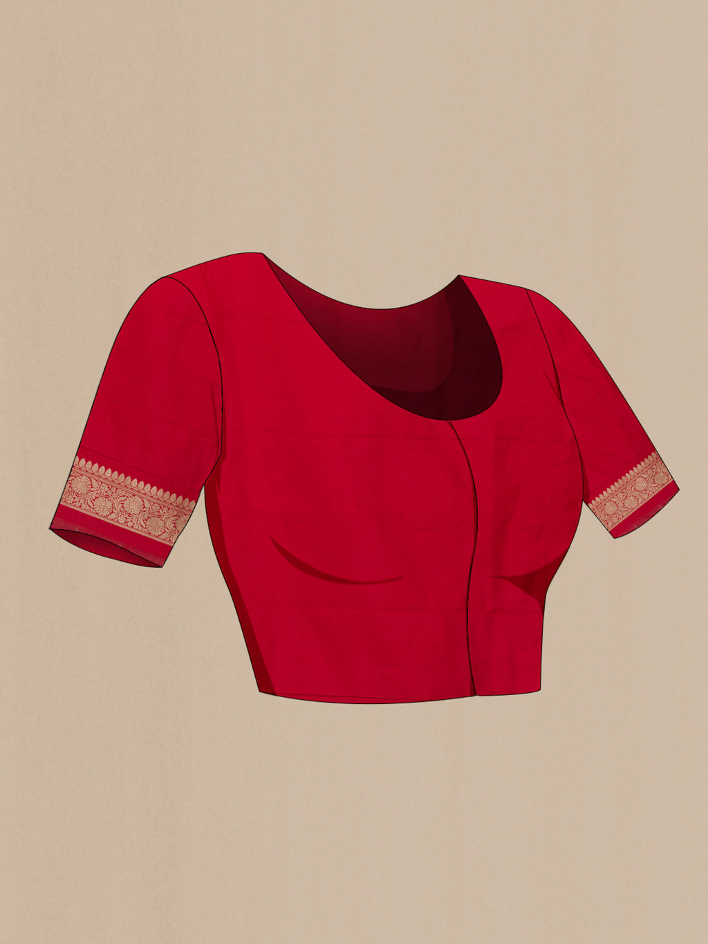 Close up image of the blouse of Black Banarasi Silk Saree with Zari Butta on the body and Zari Border. 