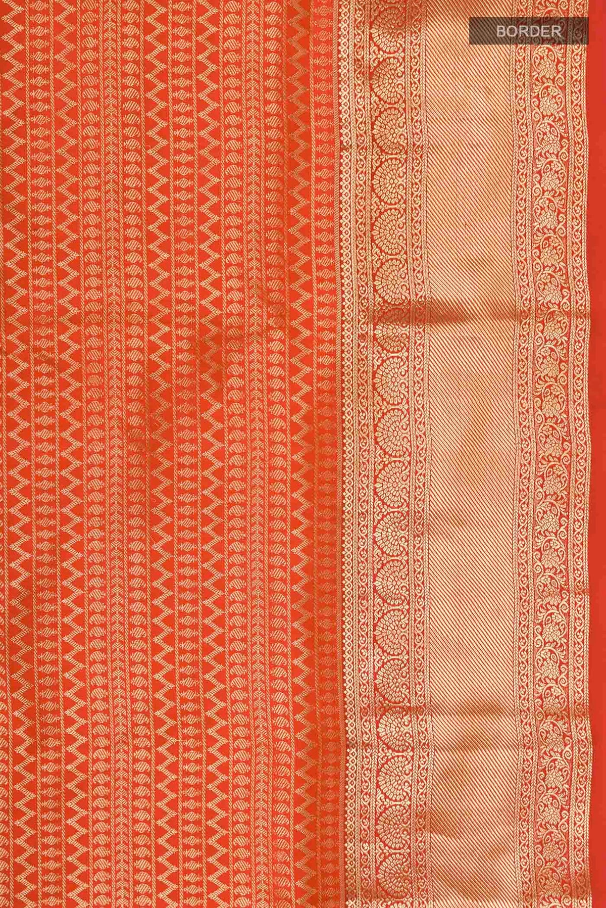 Border image of Red Soft Silk Saree with Stripes on the body and Zari Border