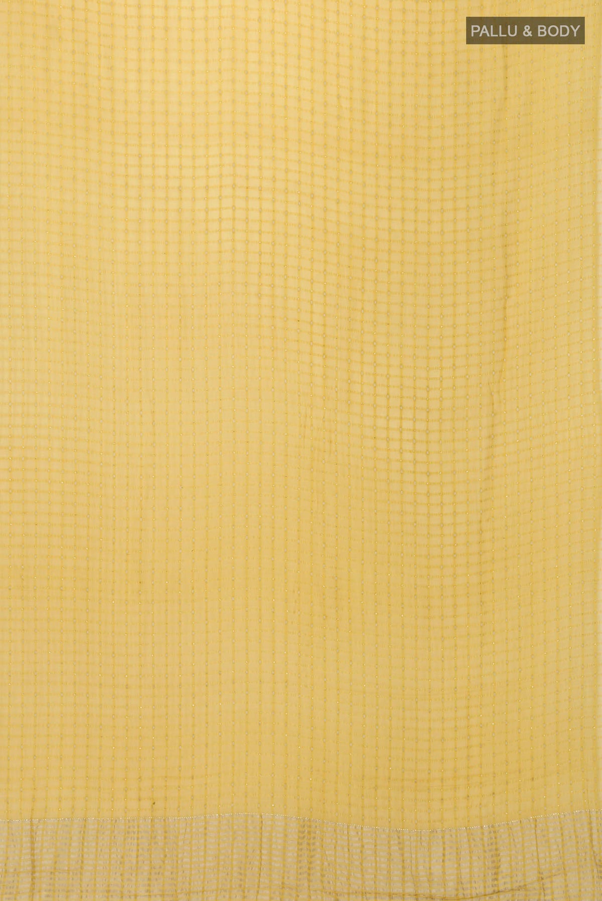 Flat view of Yellow Mysore Chiffon Saree with Embroidery on the body and Zari Border