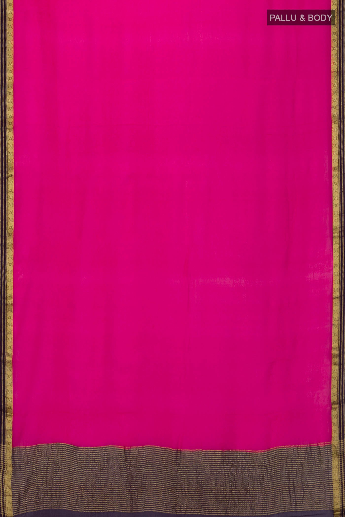 Flat view of Pink Mysore Chiffon Saree with Plain Body and Zari Border