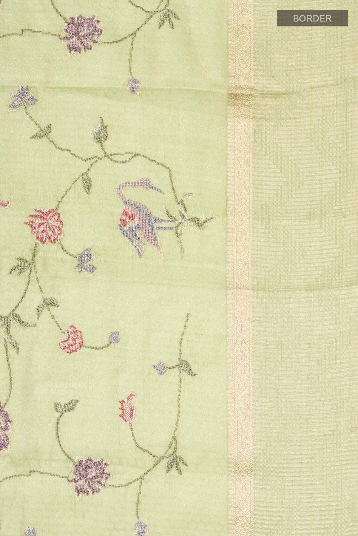 Border image of Green Mysore Georgette Saree with Embroidery on the body and Zari Border