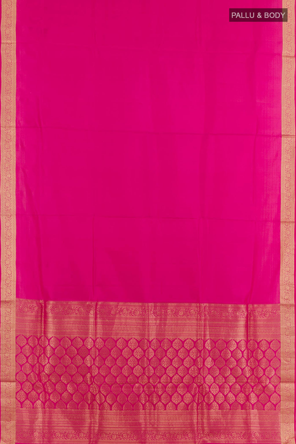 Flat view of Pink Dual Tone Soft Silk Saree with Plain Body and Zari Border. 