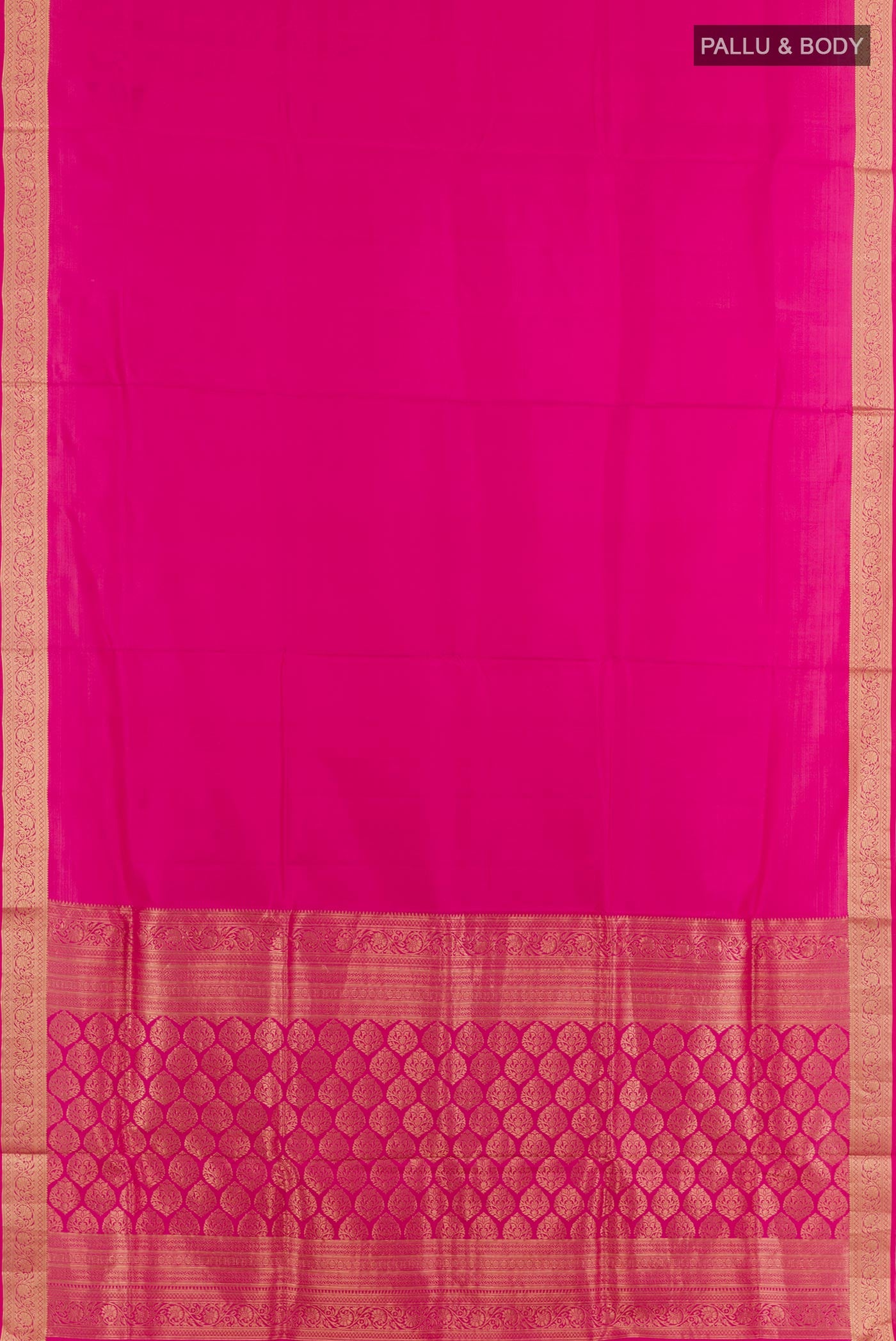 Flat view of Pink Dual Tone Soft Silk Saree with Plain Body and Zari Border. 