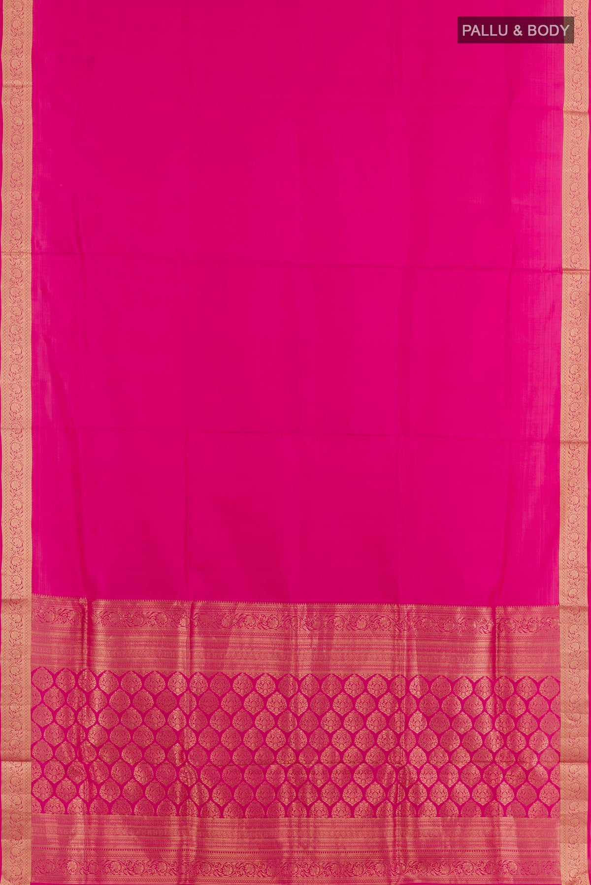 Flat view of Pink Dual Tone Soft Silk Saree with Plain Body and Zari Border. 