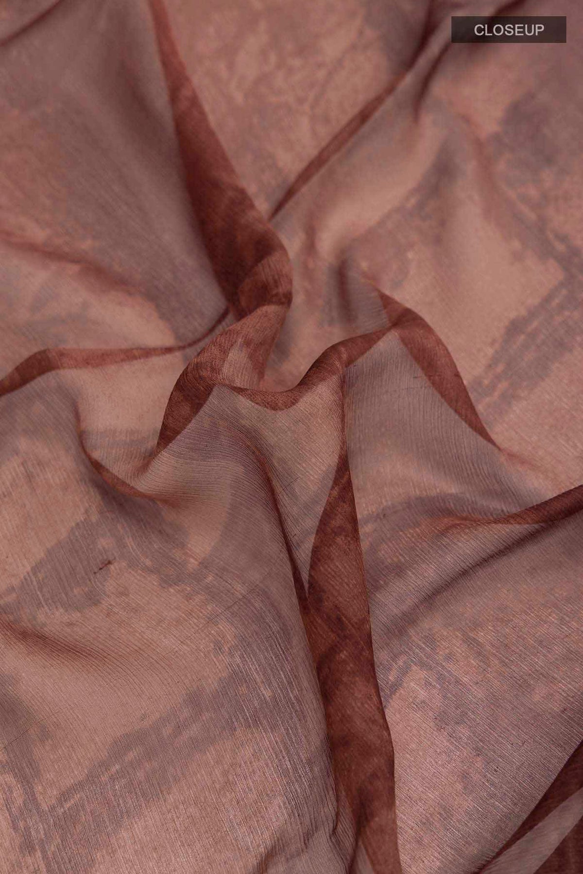 Close up of Multi Color Mysore Chiffon Saree with Plain Body and Plain Border displaying folds