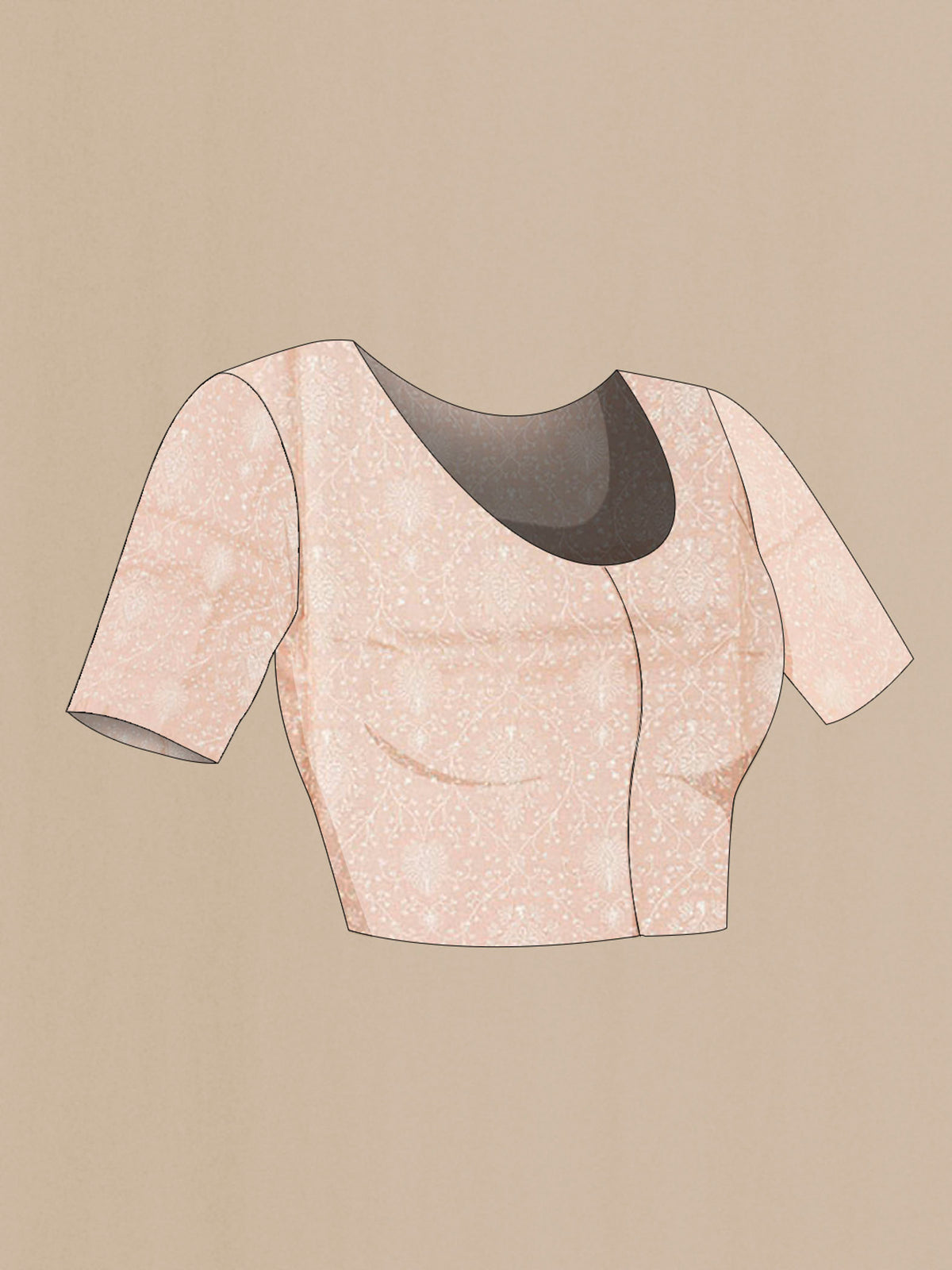 Close up image of the blouse of Imperial Pink Tussar Saree with Thread Butta on the body and Embroidery Border