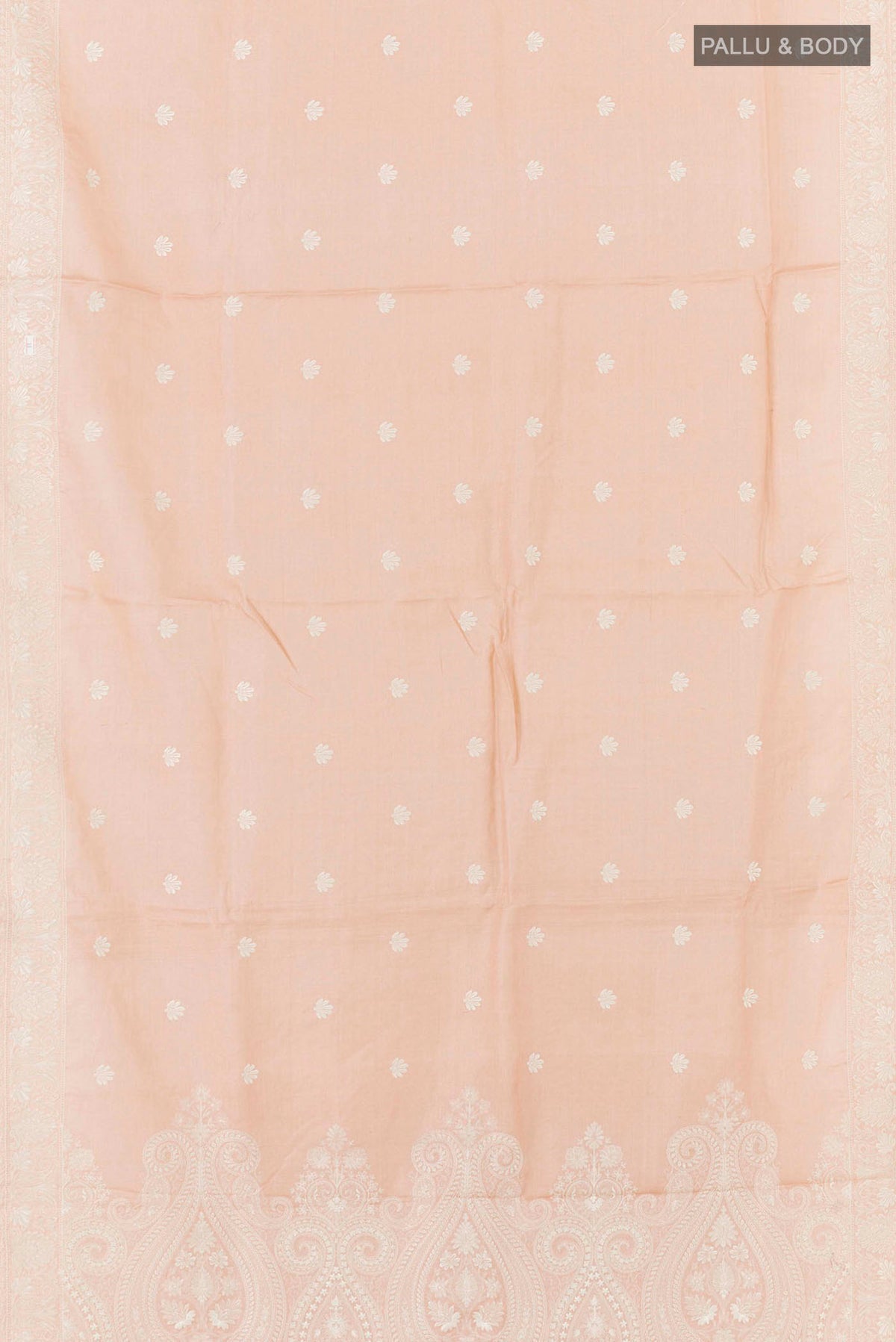 Flat view of Imperial Pink Tussar Saree with Thread Butta on the body and Embroidery Border