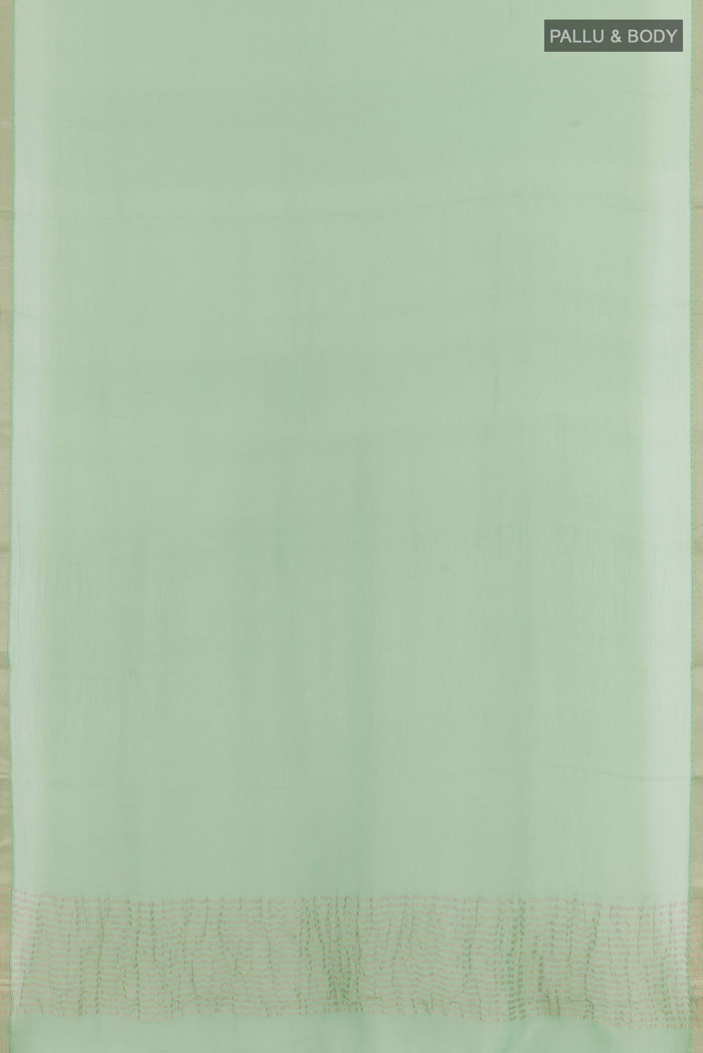 Flat view of Green Mysore Chiffon Saree with Plain Body and Plain Border. 
