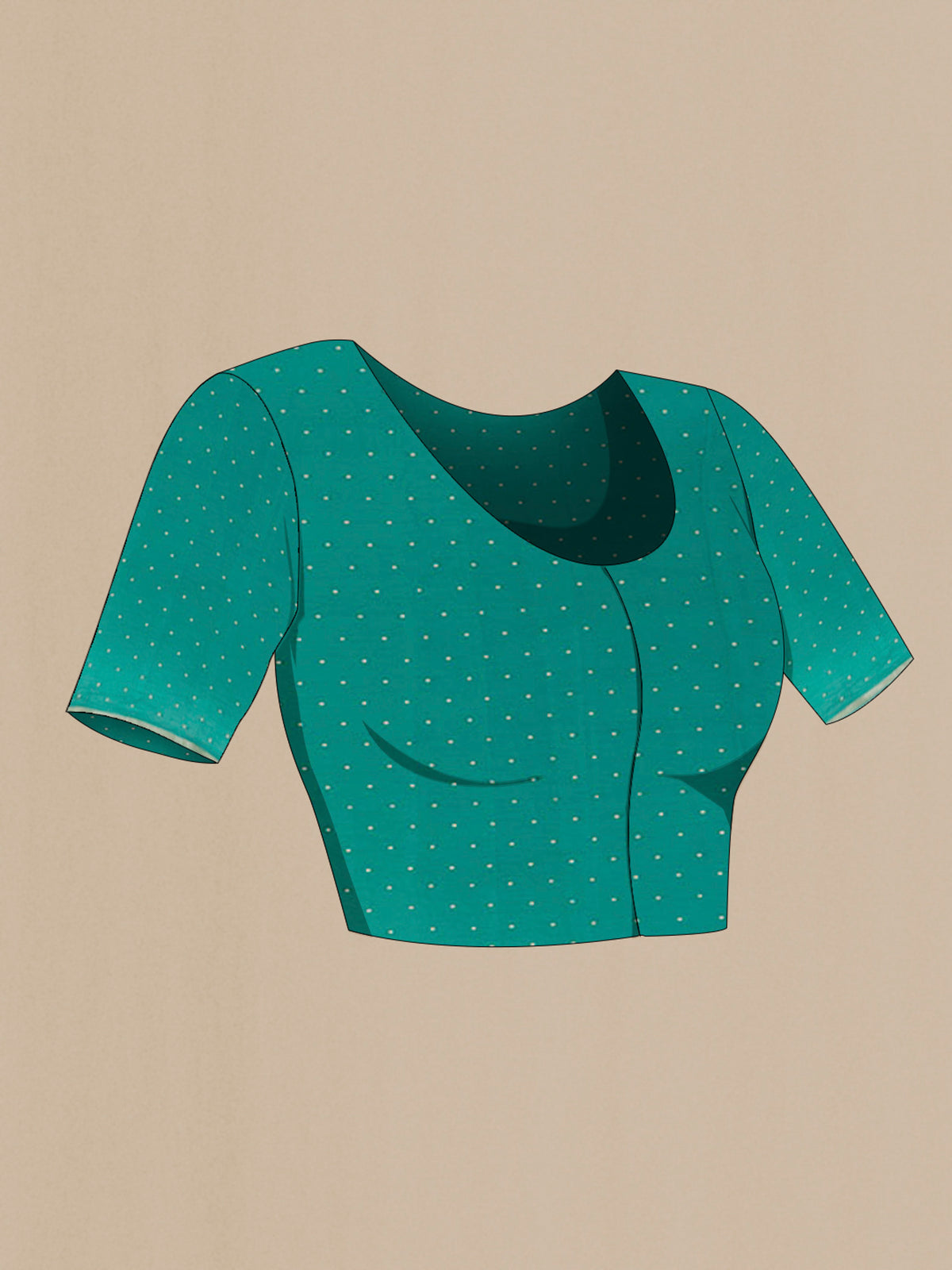 Close up image of the blouse of Sea Green Mysore Chiffon Saree with Plain Body and Plain Border. 