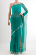 Sea Green Mysore Chiffon Saree with Plain Body and Plain Border.  displayed on a mannequin