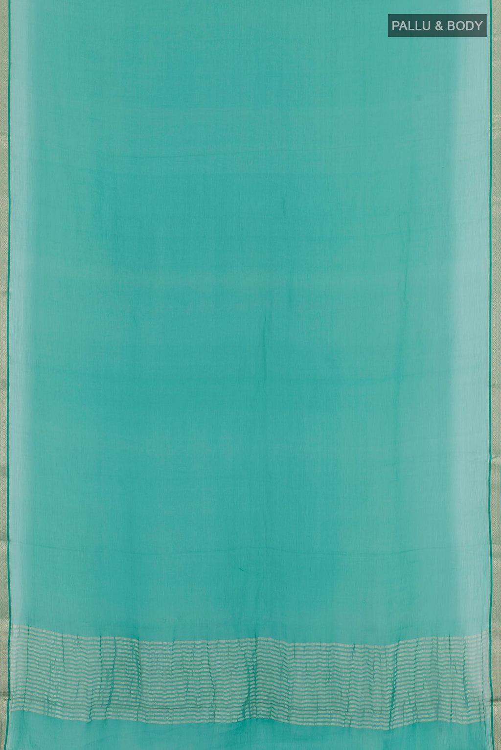 Flat view of Sea Green Mysore Chiffon Saree with Plain Body and Plain Border. 