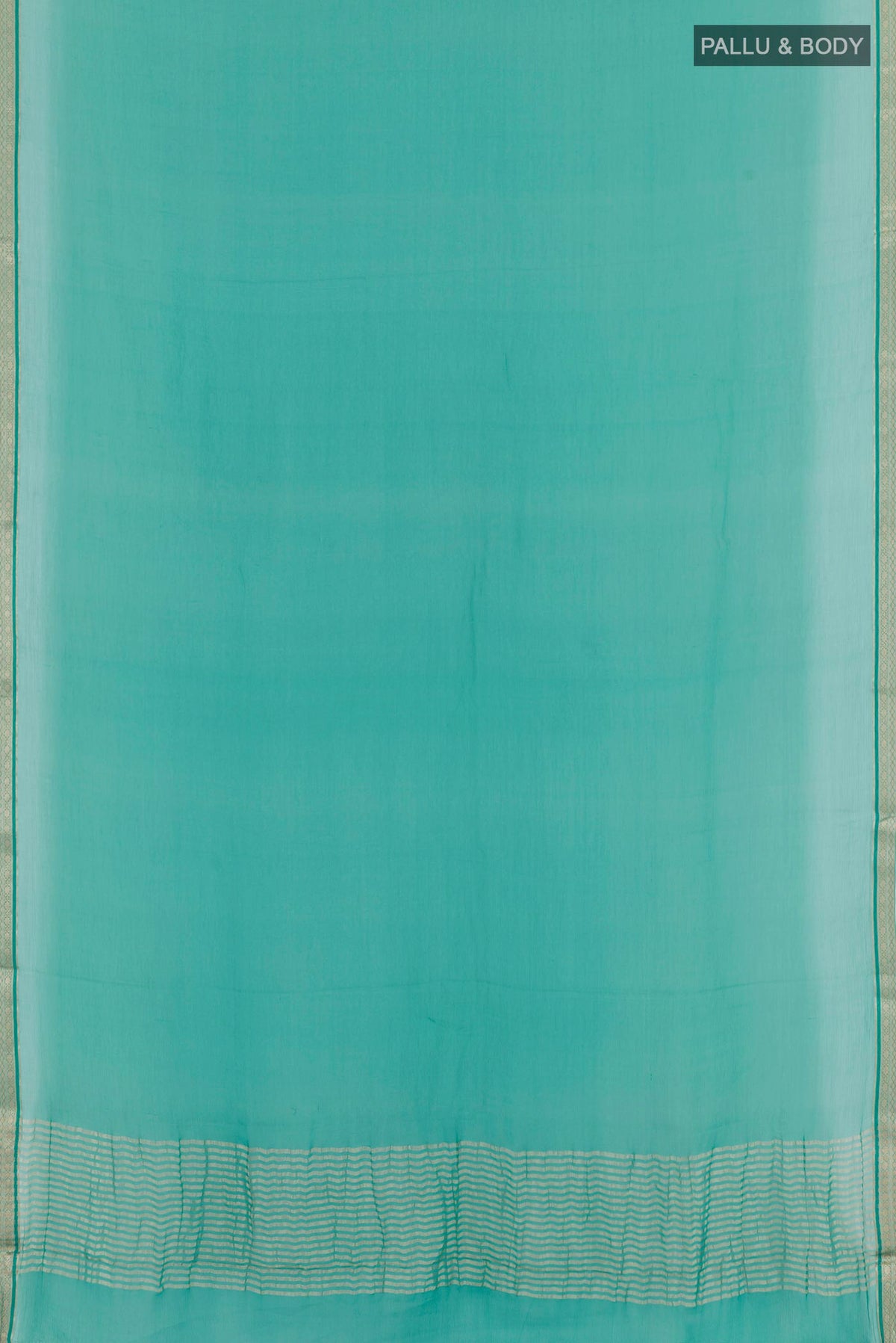 Flat view of Sea Green Mysore Chiffon Saree with Plain Body and Plain Border. 