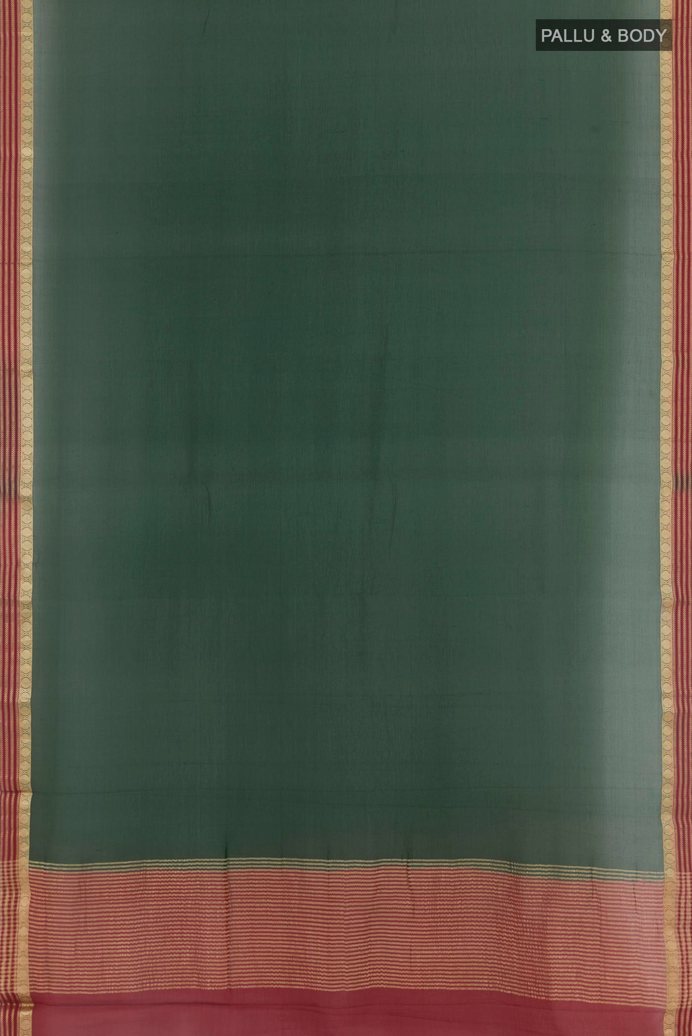 Flat view of Green Mysore Chiffon Saree with Plain Body and Plain Border. 