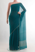 Blue Mysore Chiffon Saree with Zari Butta on the body and Zari Border.  displayed on a mannequin