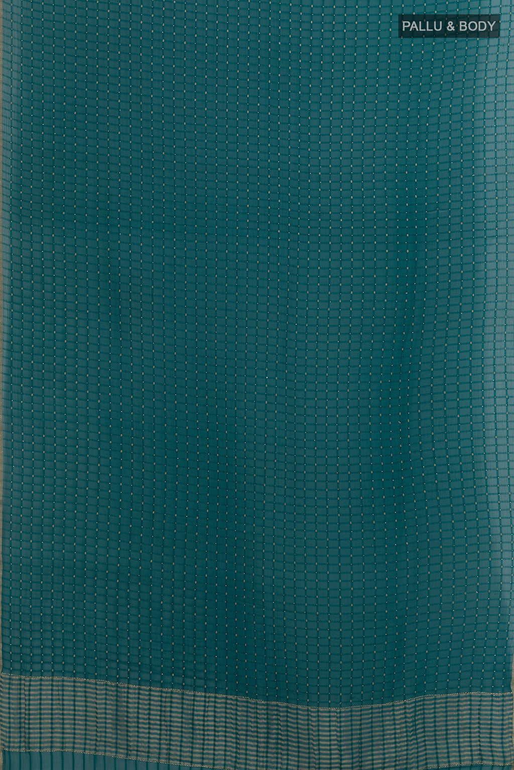 Flat view of Blue Mysore Chiffon Saree with Zari Butta on the body and Zari Border. 