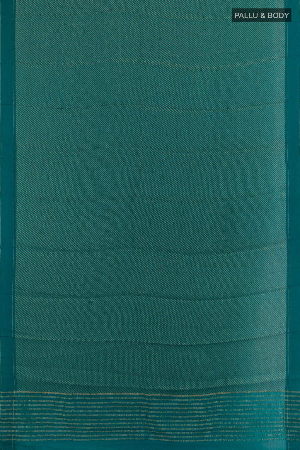 Flat view of Blue Mysore Crepe Saree with Stripes on the body and Zari Border. 