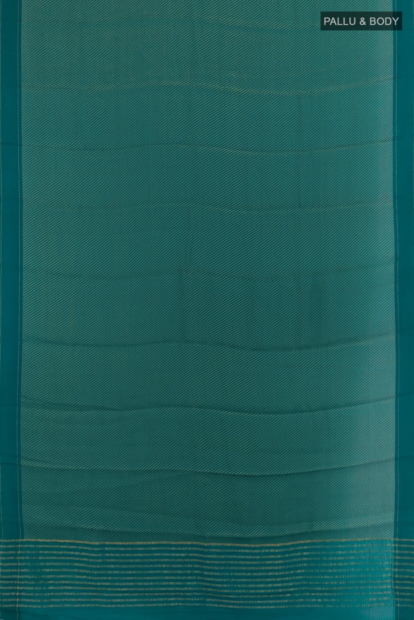 Flat view of Blue Mysore Crepe Saree with Stripes on the body and Zari Border. 