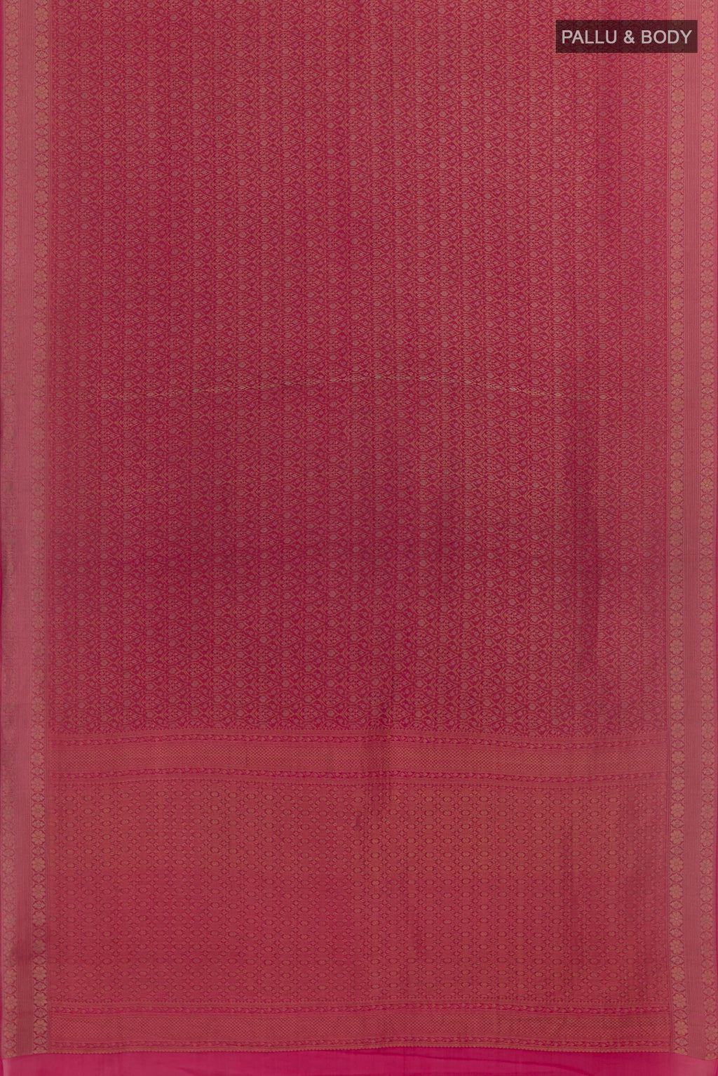 Flat view of Dark Pink Mysore Crepe Saree with Zari Brocade on the body and Zari Border. 