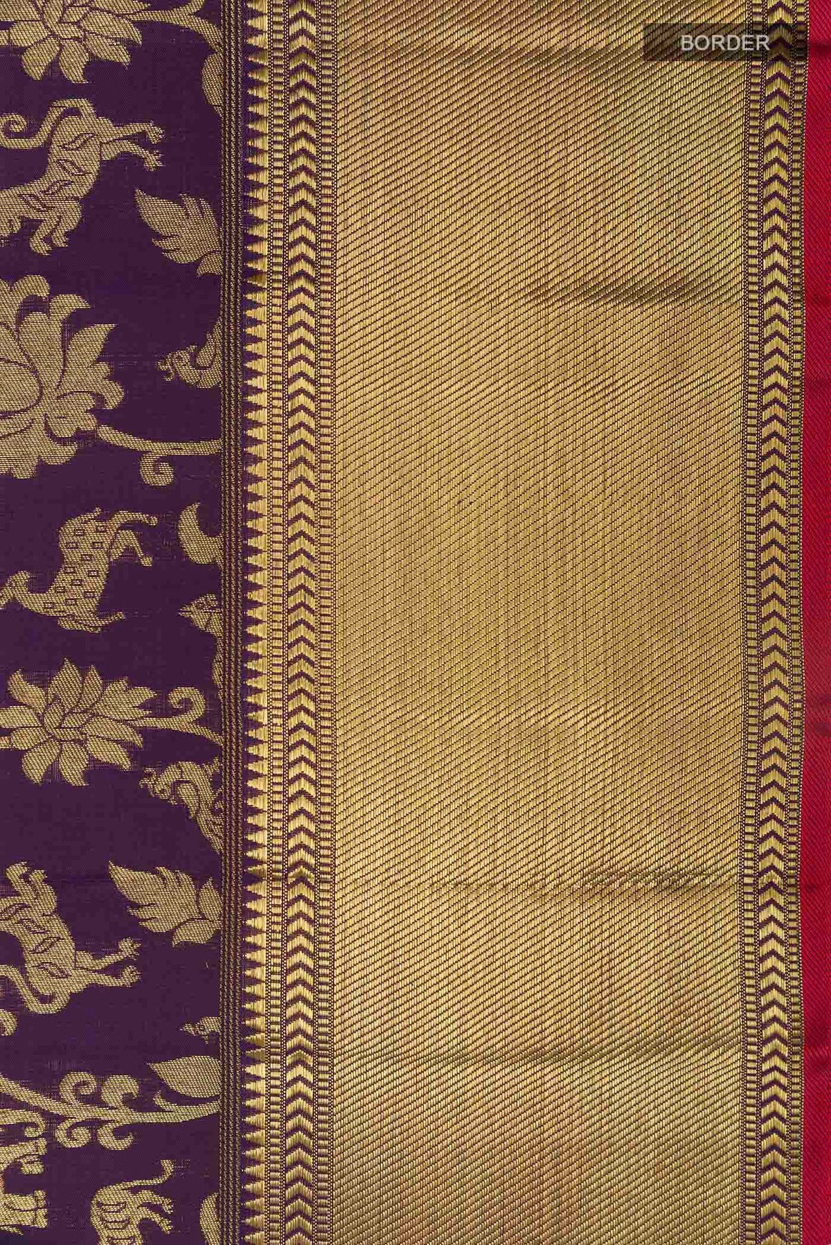 Border image of Pure Silk Pure Zari Purple Kanchipuram Saree with Zari Brocade on the body and Zari Border