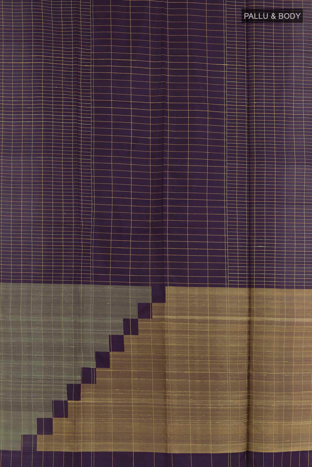 Flat view of Pure Silk Pure Zari Purple Soft Saree with Stripes on the body and Zari Border. 
