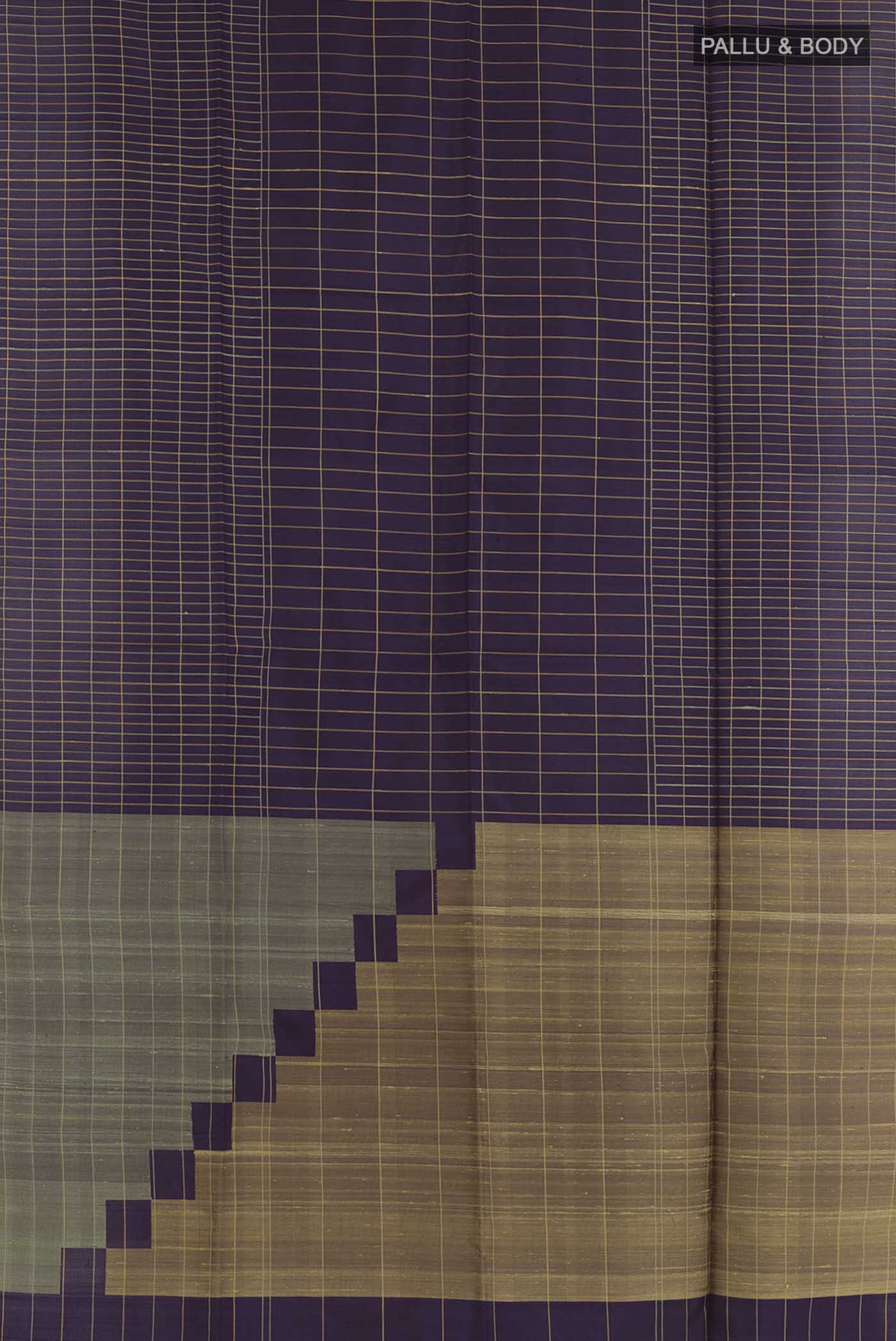 Flat view of Pure Silk Pure Zari Purple Soft Saree with Stripes on the body and Zari Border. 