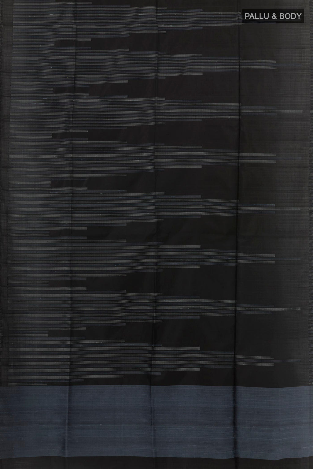 Flat view of Black Soft Silk Saree with Fancy on the body and Without Border. 