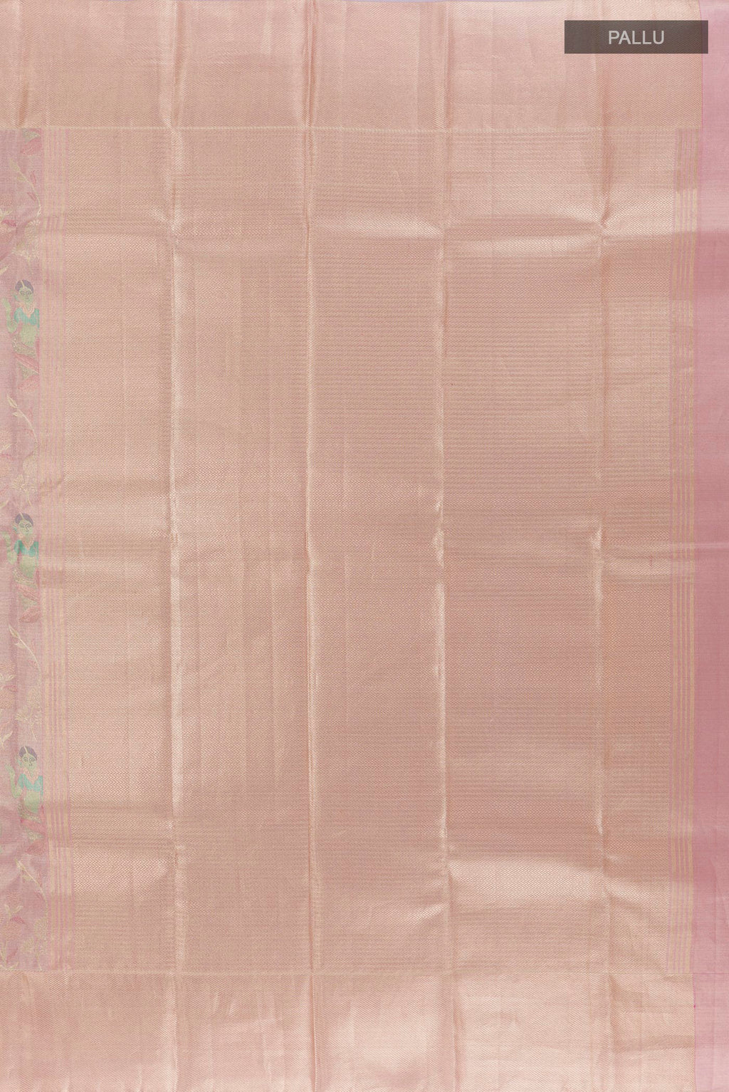Close up image of the pallu of Lavender Kanchipuram Tissue Silk Saree with Zari Brocade on the body and Zari Border. 