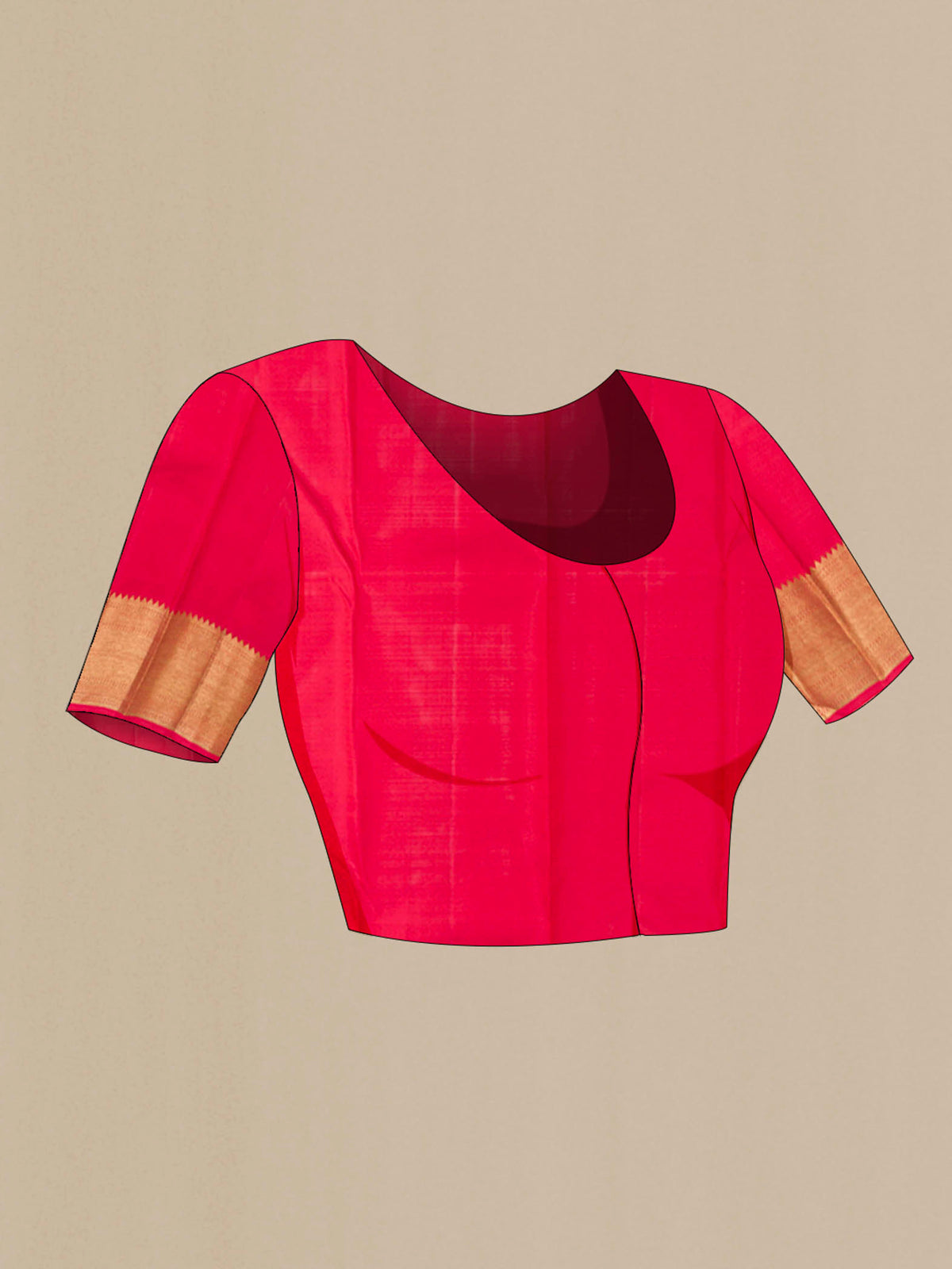 Close up image of the blouse of Pure Silk Pure Zari Red Kanchipuram Saree with Zari Butta on the body and Zari Border