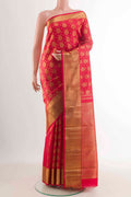 Pure Silk Pure Zari Red Kanchipuram Saree with Zari Butta on the body and Zari Border displayed on a mannequin