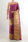 Pure Silk Pure Zari Purple Kanchipuram Saree with Zari Brocade on the body and Zari Border displayed on a mannequin