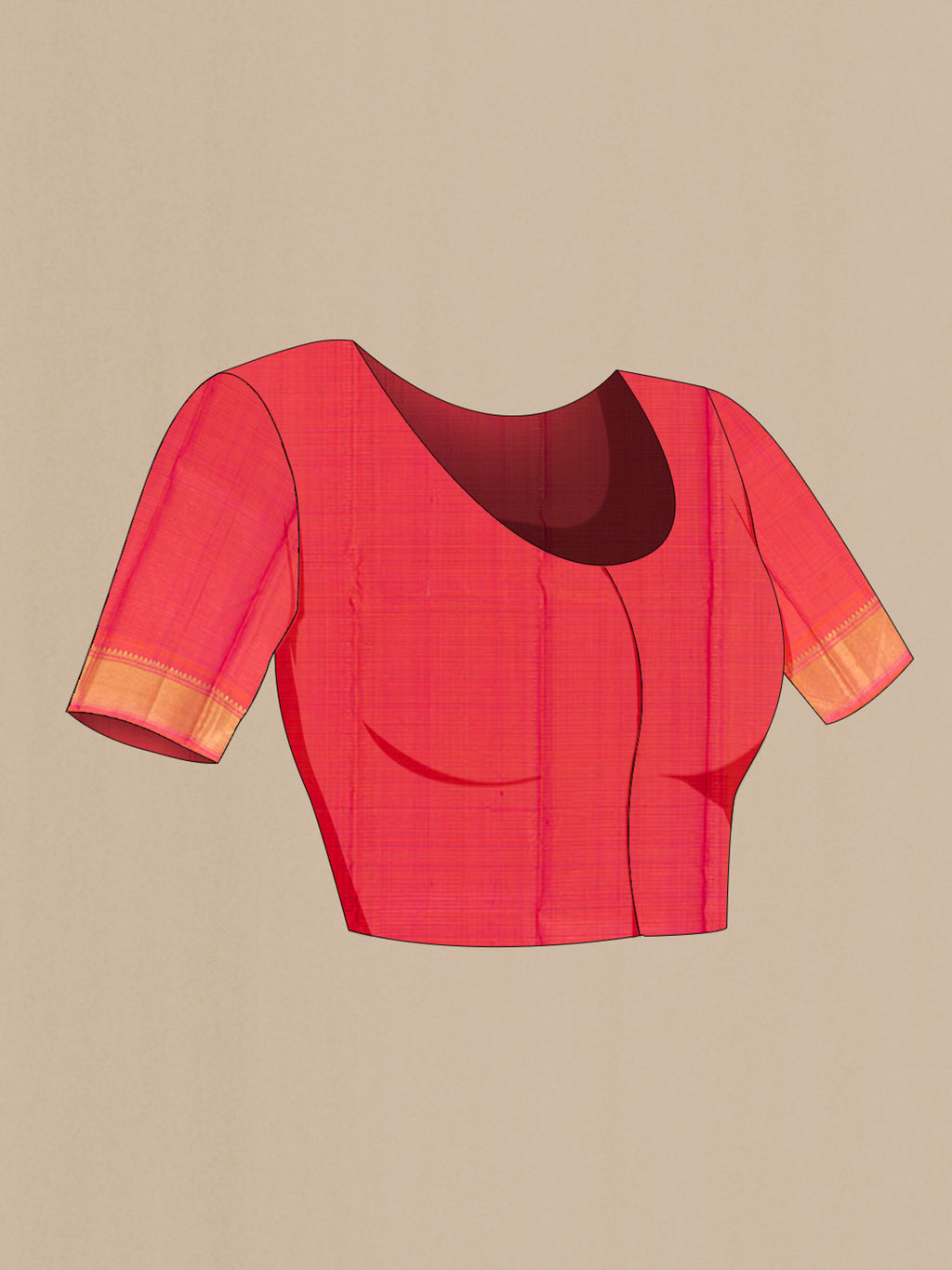 Close up image of the blouse of Purple Kanchipuram Silk Saree with Checked design on the body and Zari Border. 