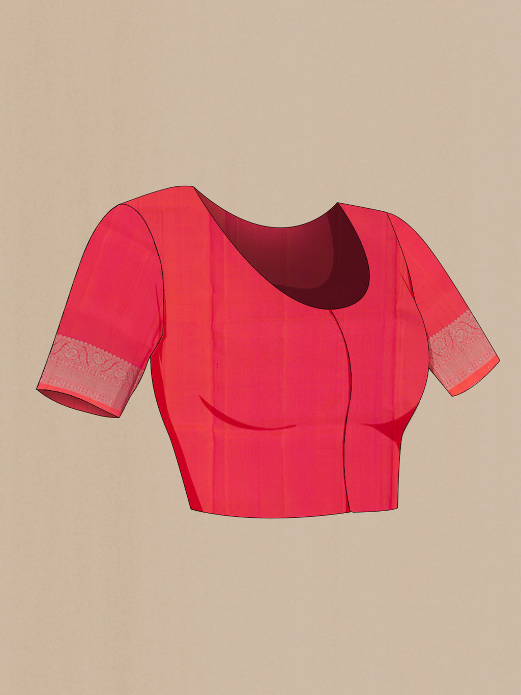 Close up image of the blouse of Pink Soft Silk Saree with Zari Butta on the body and Zari Border. 