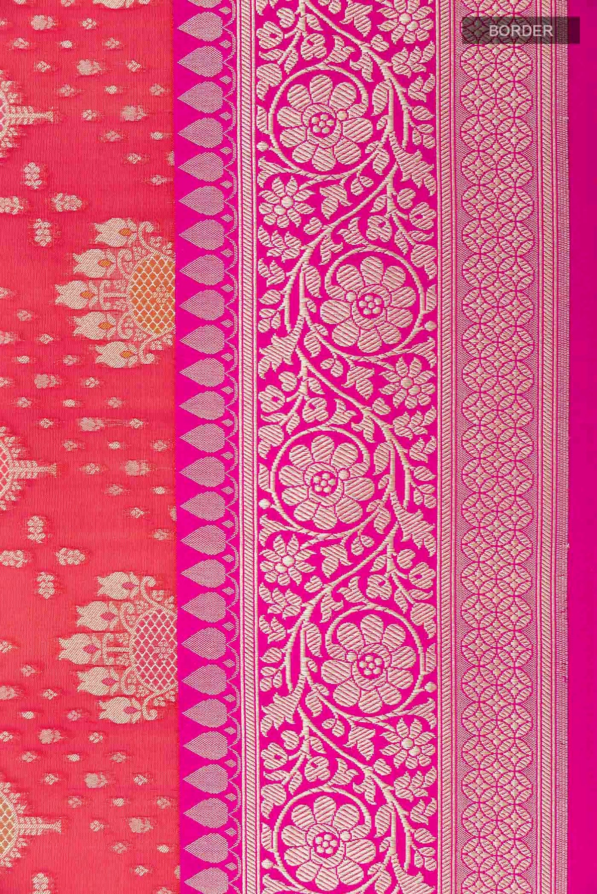 Border image of Red Banarasi Silk Saree with Zari Butta on the body and Zari Border
