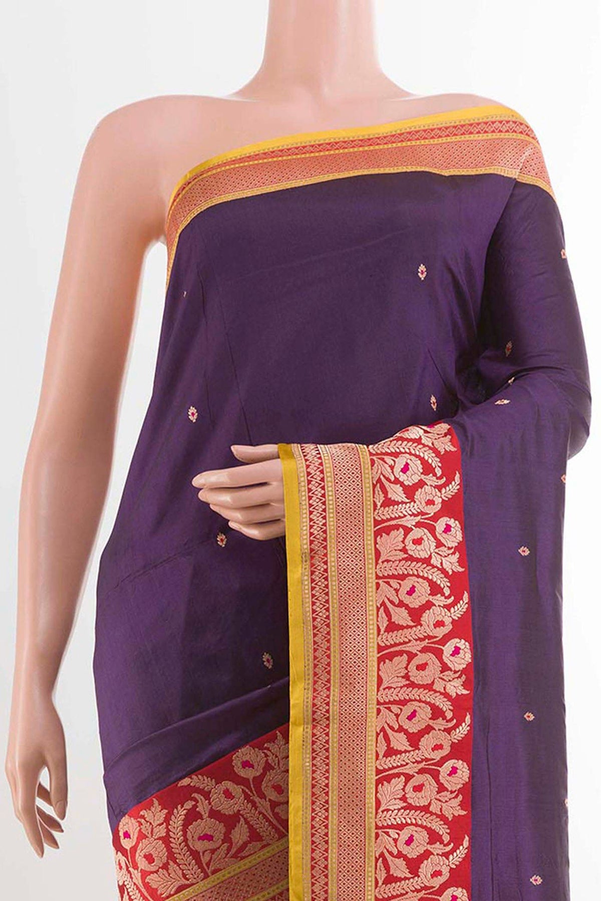 Border image of Purple Banarasi Katan Silk Saree with Zari Butta on the body and Zari Border