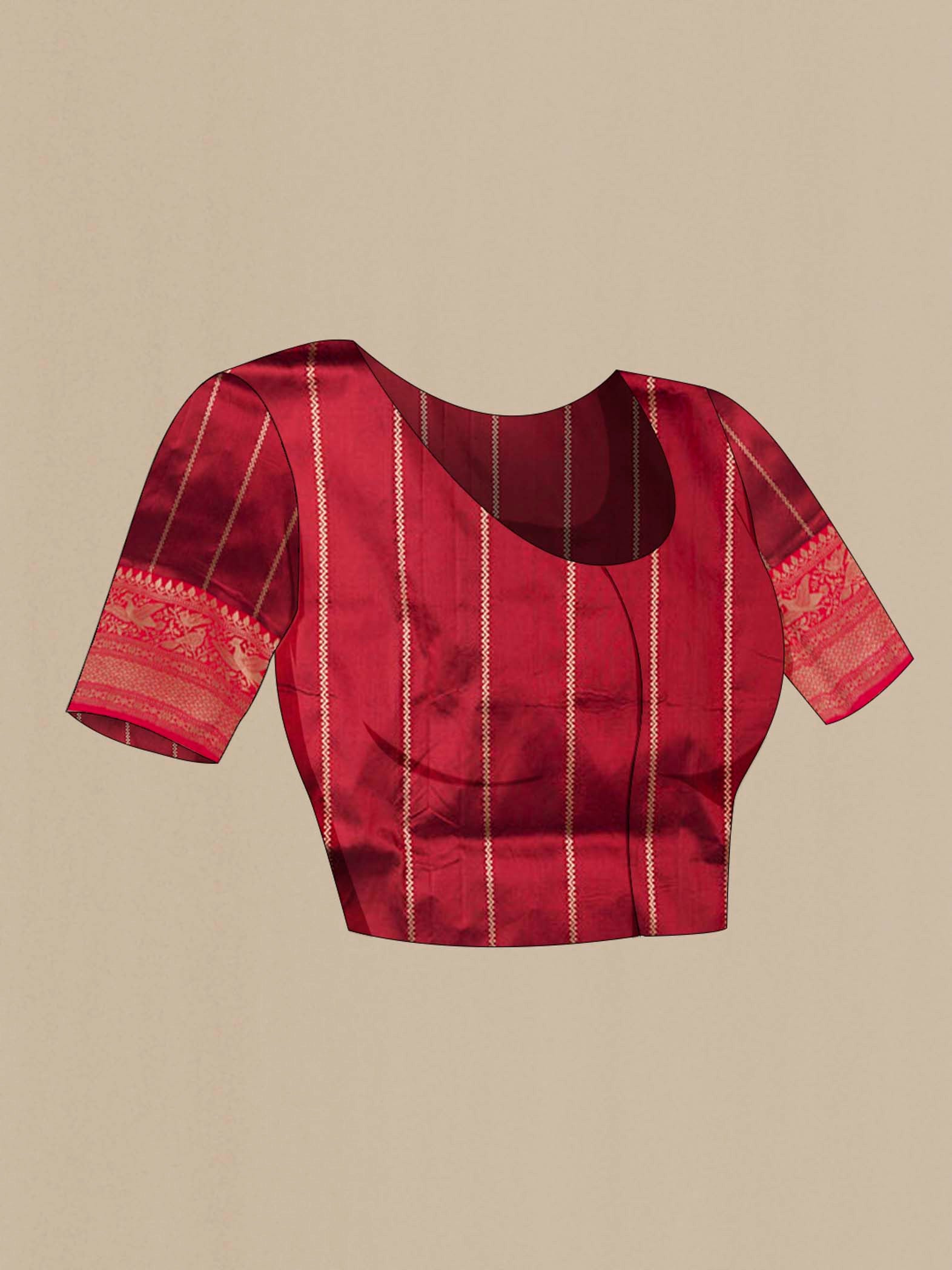 Close up image of the blouse of Purple Banarasi Katan Silk Saree with Zari Butta on the body and Zari Border