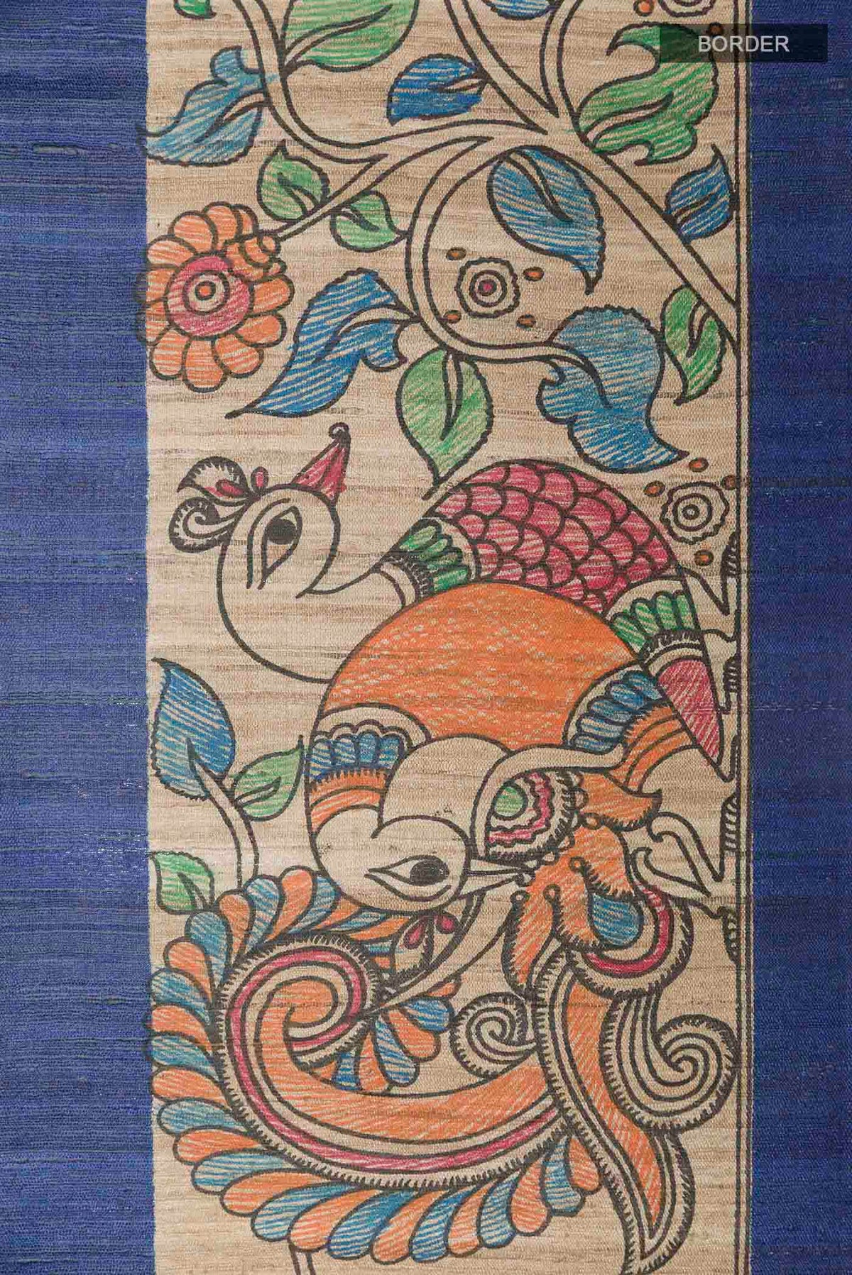 Border image of Blue Tussar Saree with Printed design on the body and Printed Border