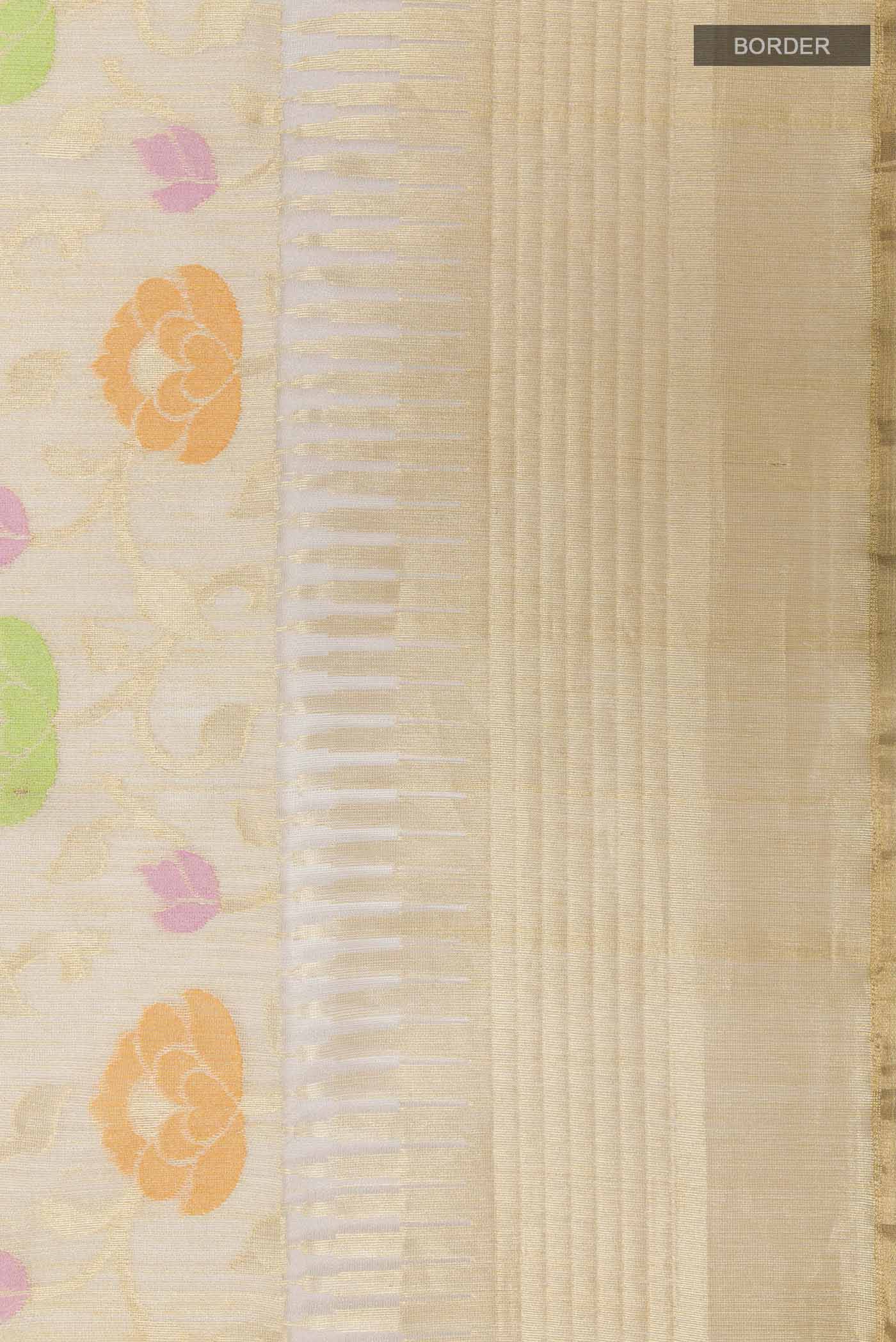 Border image of Beige Banarasi Kora Silk Saree with Thread Brocade on the body and Zari Border
