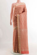 Peach Mysore Crepe Saree with Zari Brocade on the body and Zari Border displayed on a mannequin