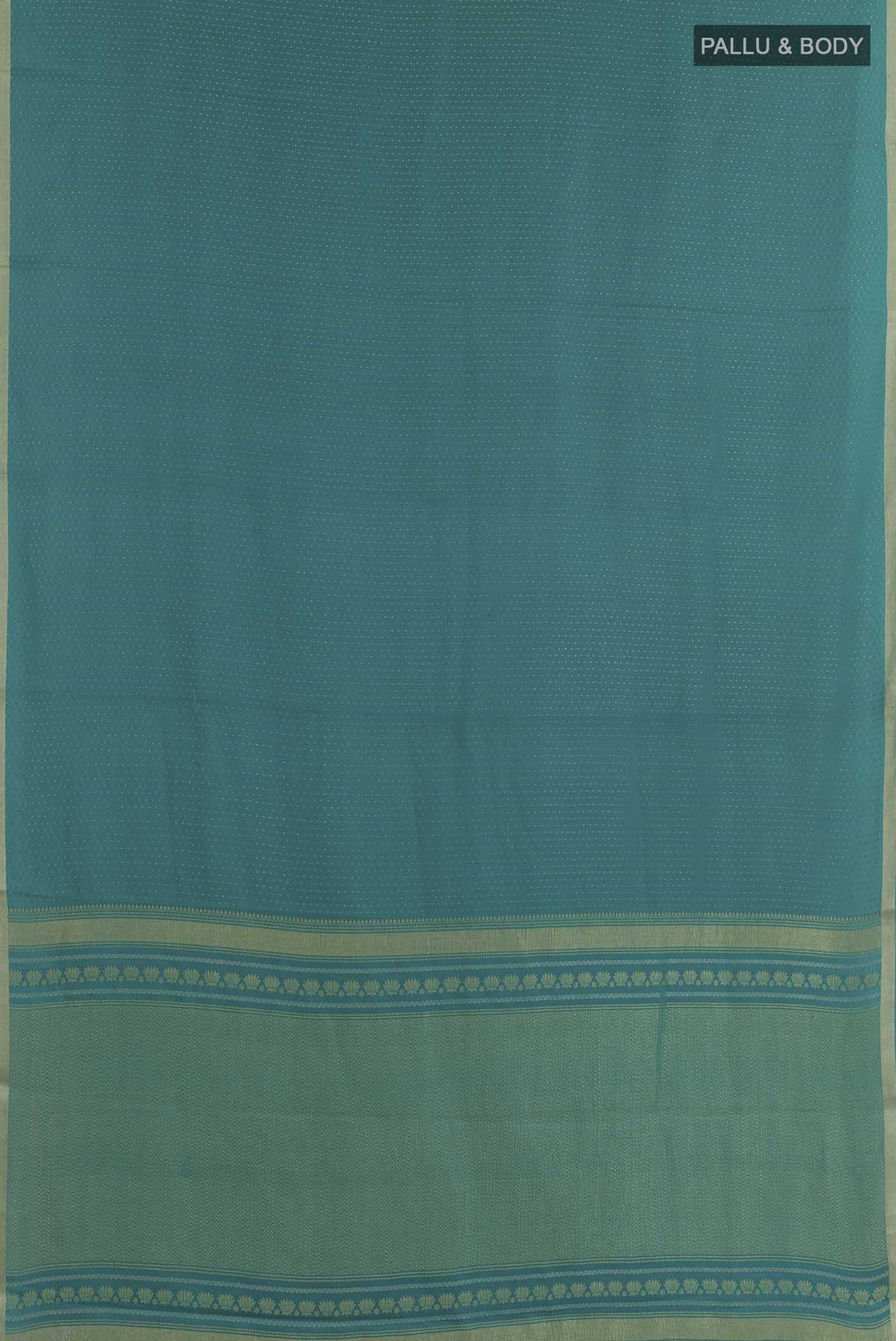 Flat view of Sea Green Mysore Crepe Saree with Stripes on the body and Zari Border. 