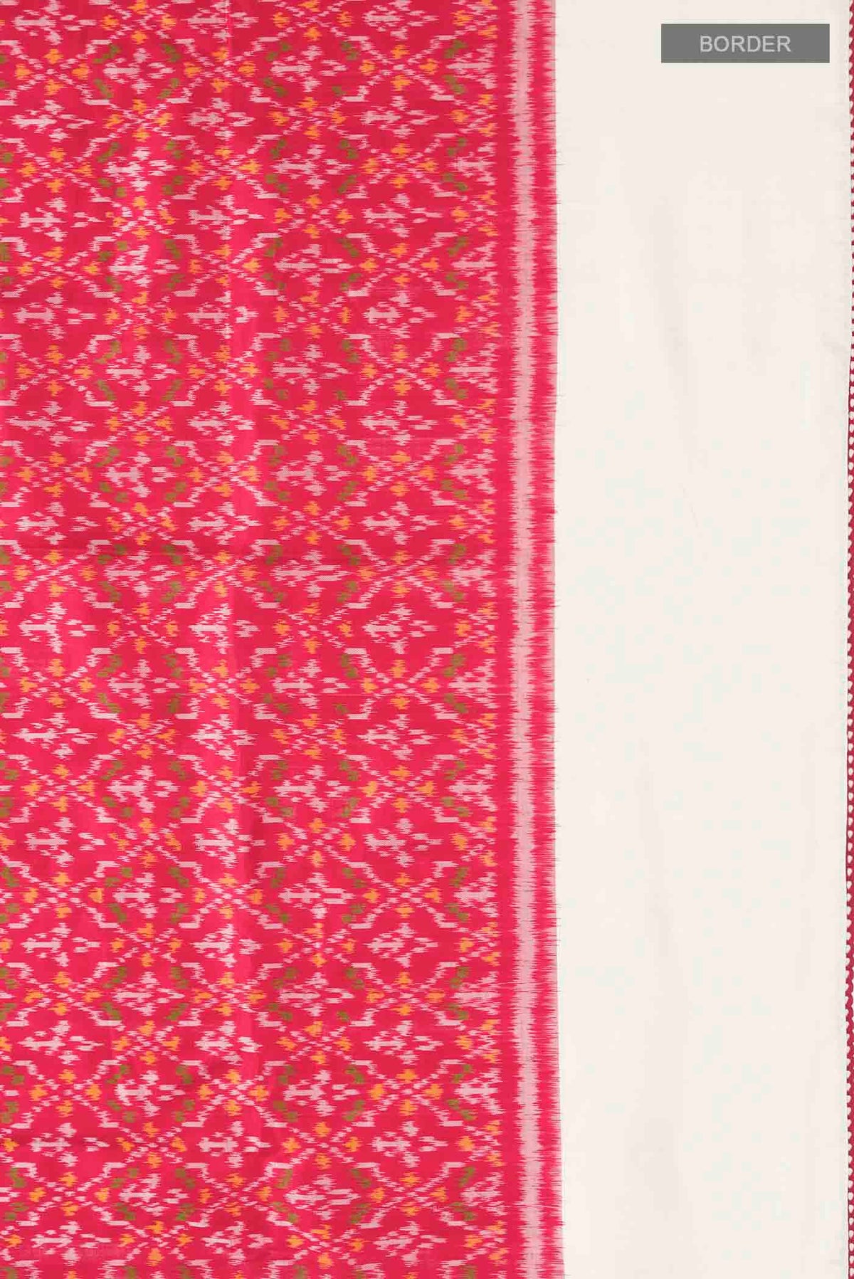 Border image of Red Rajkot Patola Silk Saree with Pure Ikat on the body and Embroidery Border