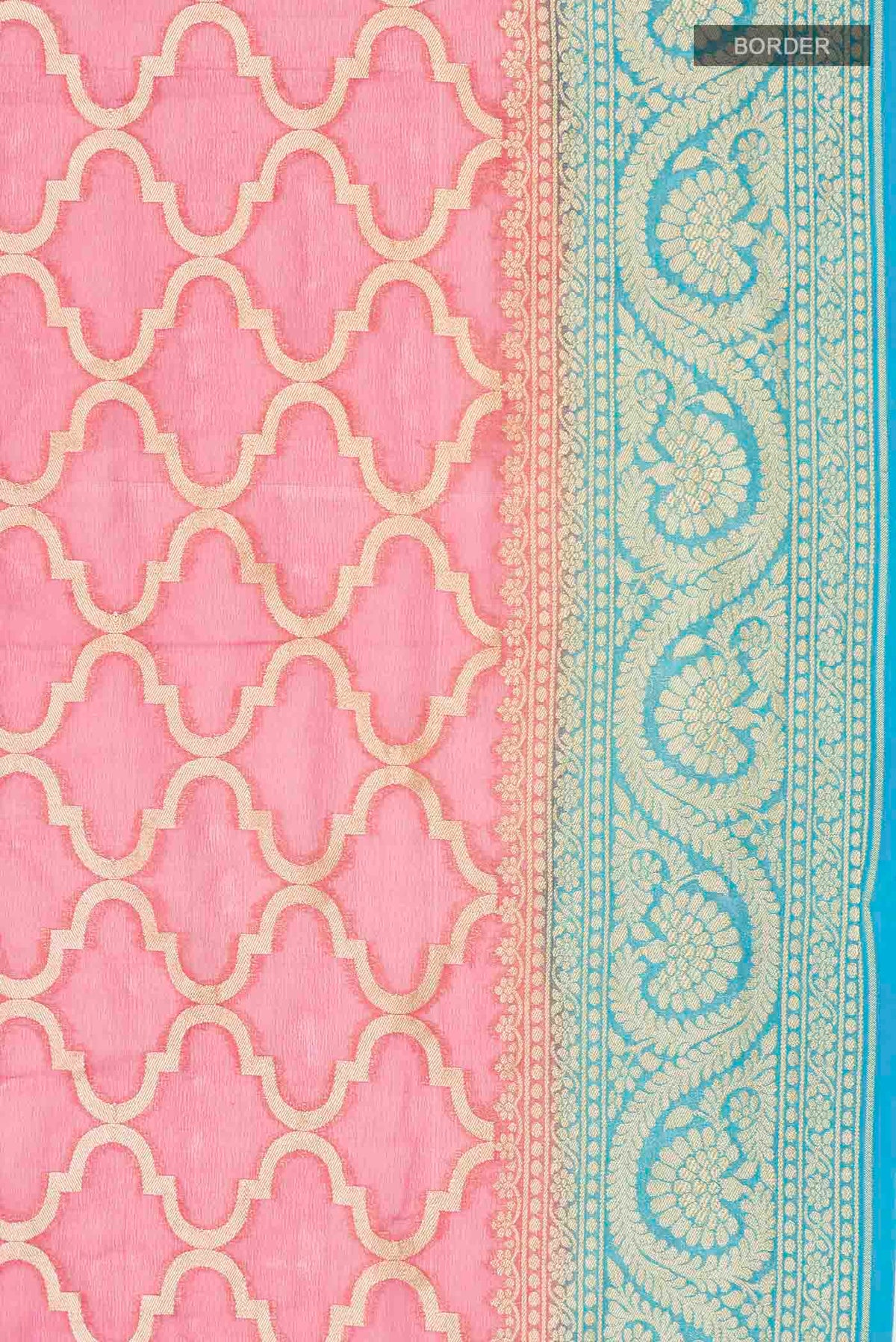 Border image of Pink Banarasi Georgette Saree with Zari Butta on the body and Zari Border
