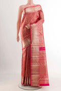 Red Kanchipuram Silk Saree with Zari Brocade on the body and Zari Border displayed on a mannequin