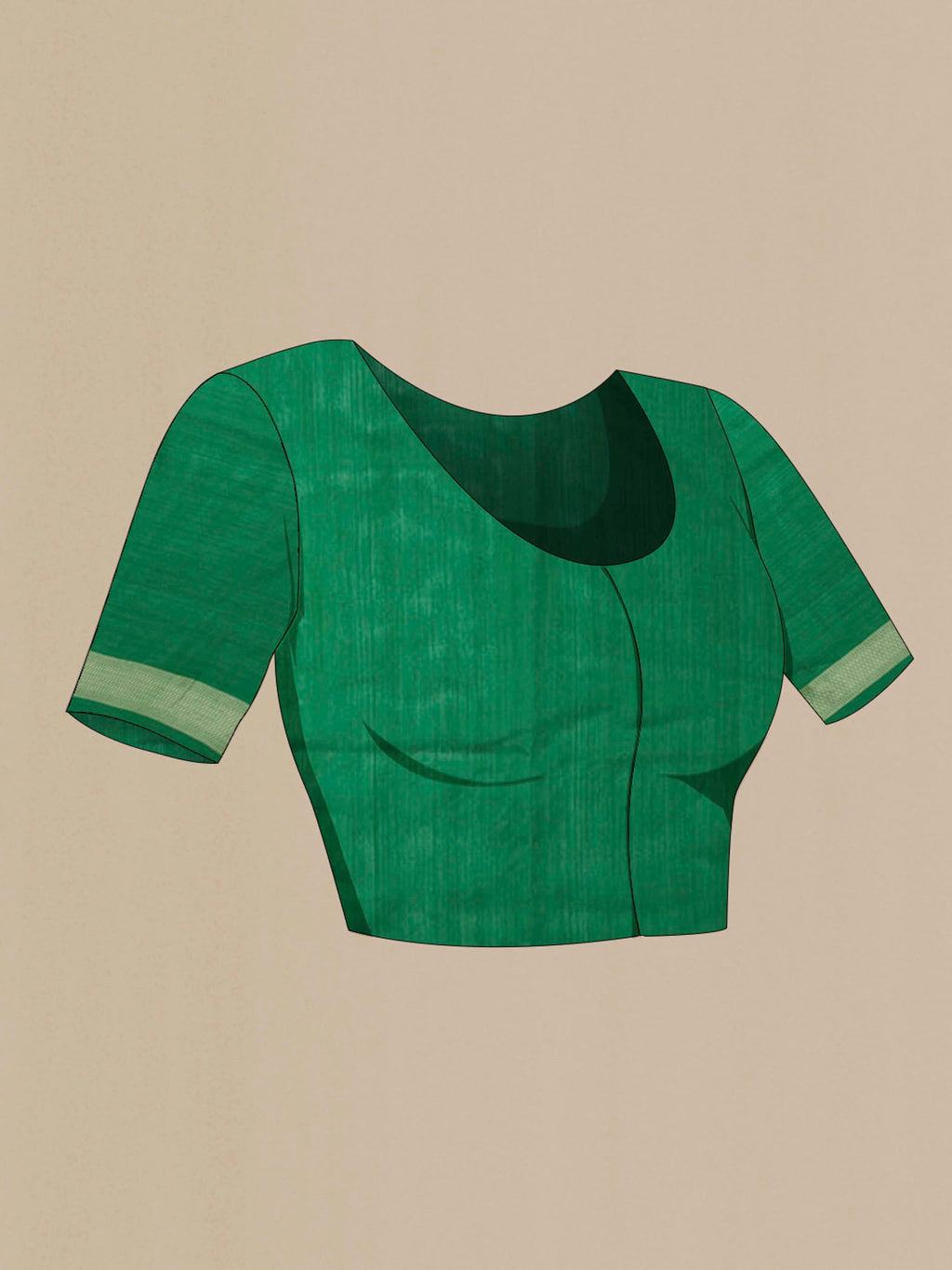 Close up image of the blouse of Pickle Green Banarasi Tussar Silk Saree with Zari Butta on the body and Zari Border