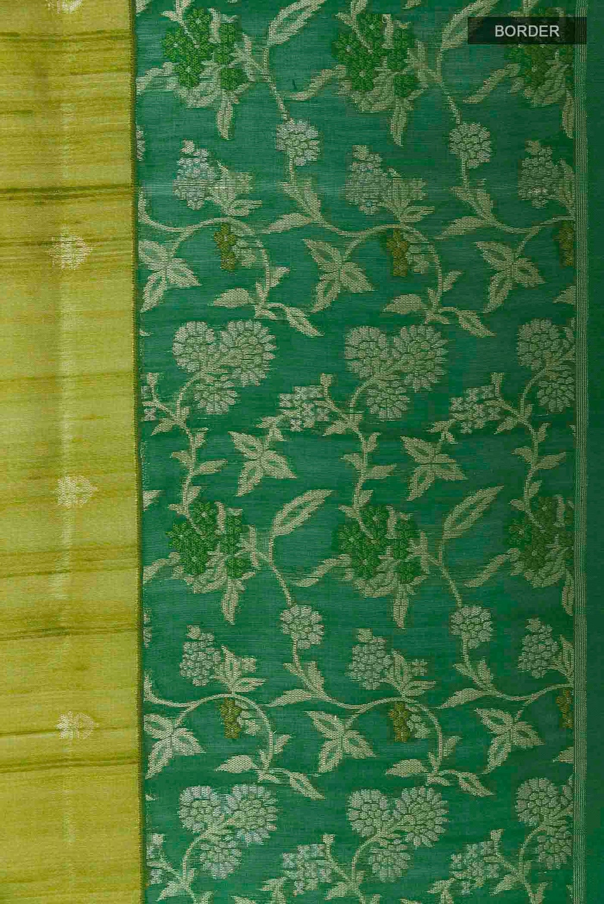 Border image of Pickle Green Banarasi Tussar Silk Saree with Zari Butta on the body and Zari Border