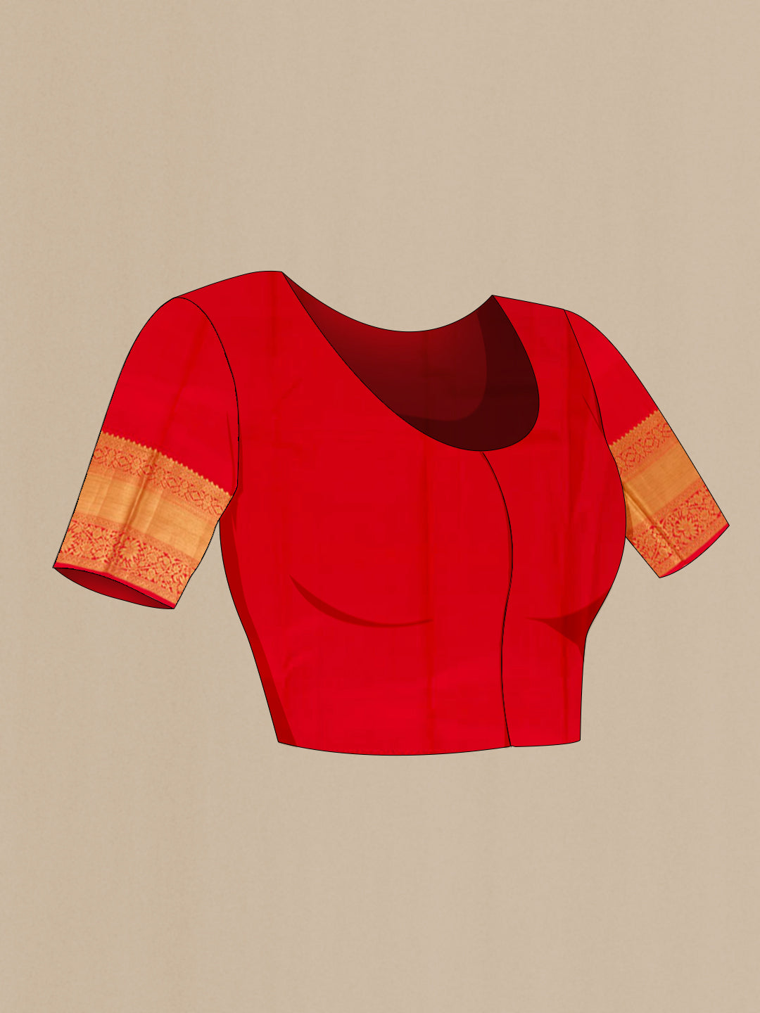 Close up image of the blouse of Off White Kanchipuram Silk Saree with Zari Brocade on the body and Zari Border. 