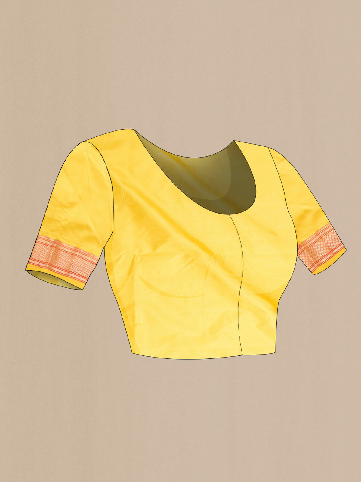Close up image of the blouse of Yellow Dual Tone Paithani Silk Saree with Zari Butta on the body and Zari Border