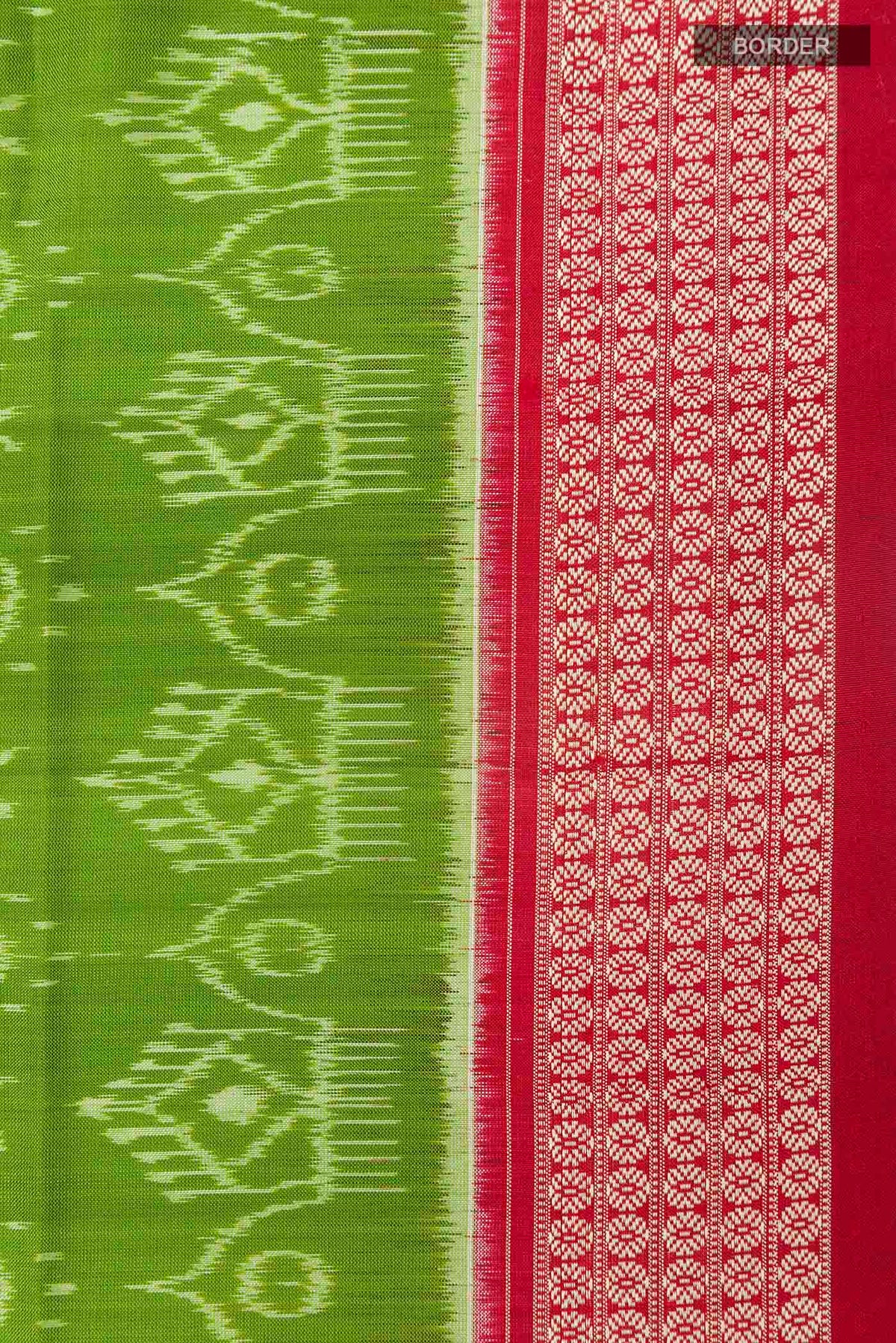 Border image of Green Orissa Silk Saree with Pure Ikat on the body and Thread Border